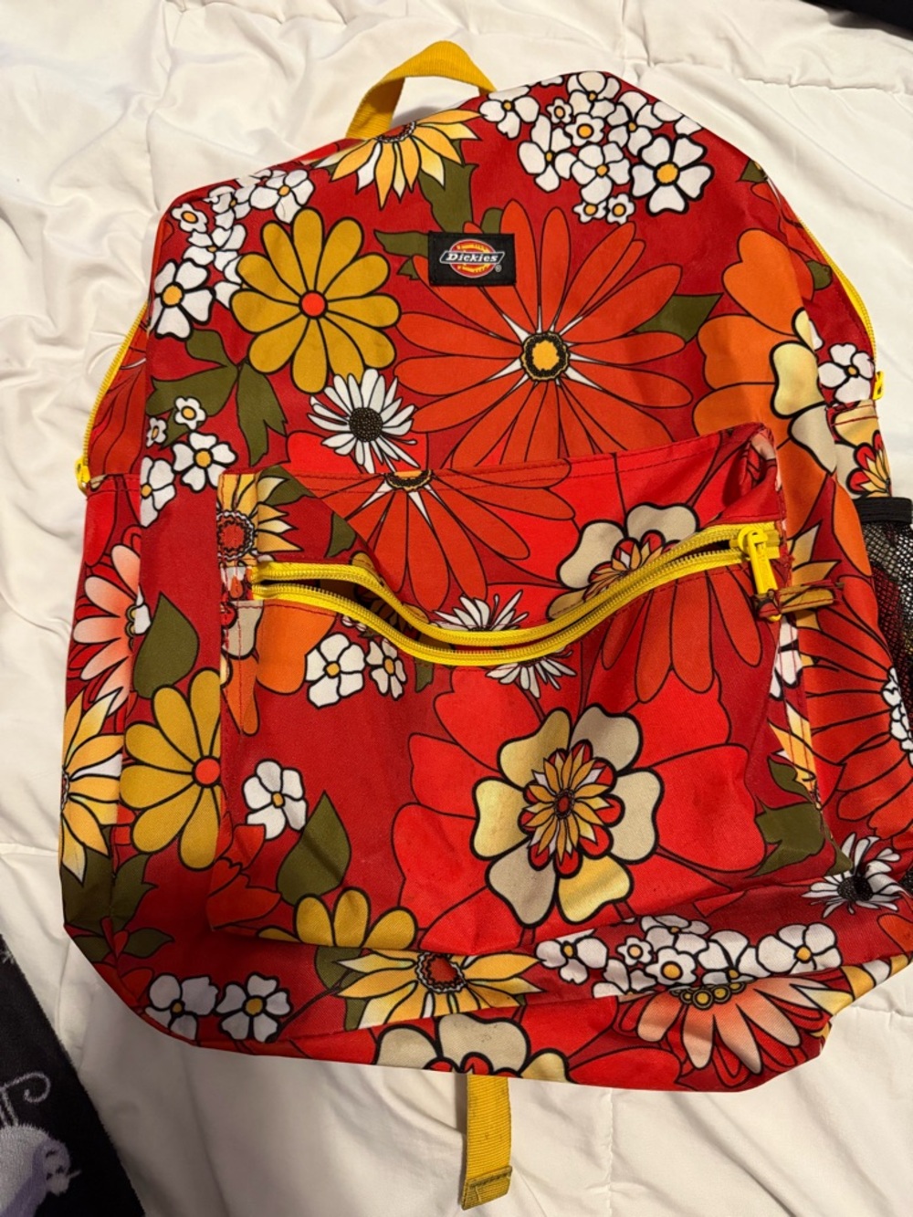 Dickies Red Floral Backpack with Yellow and Orange Accents